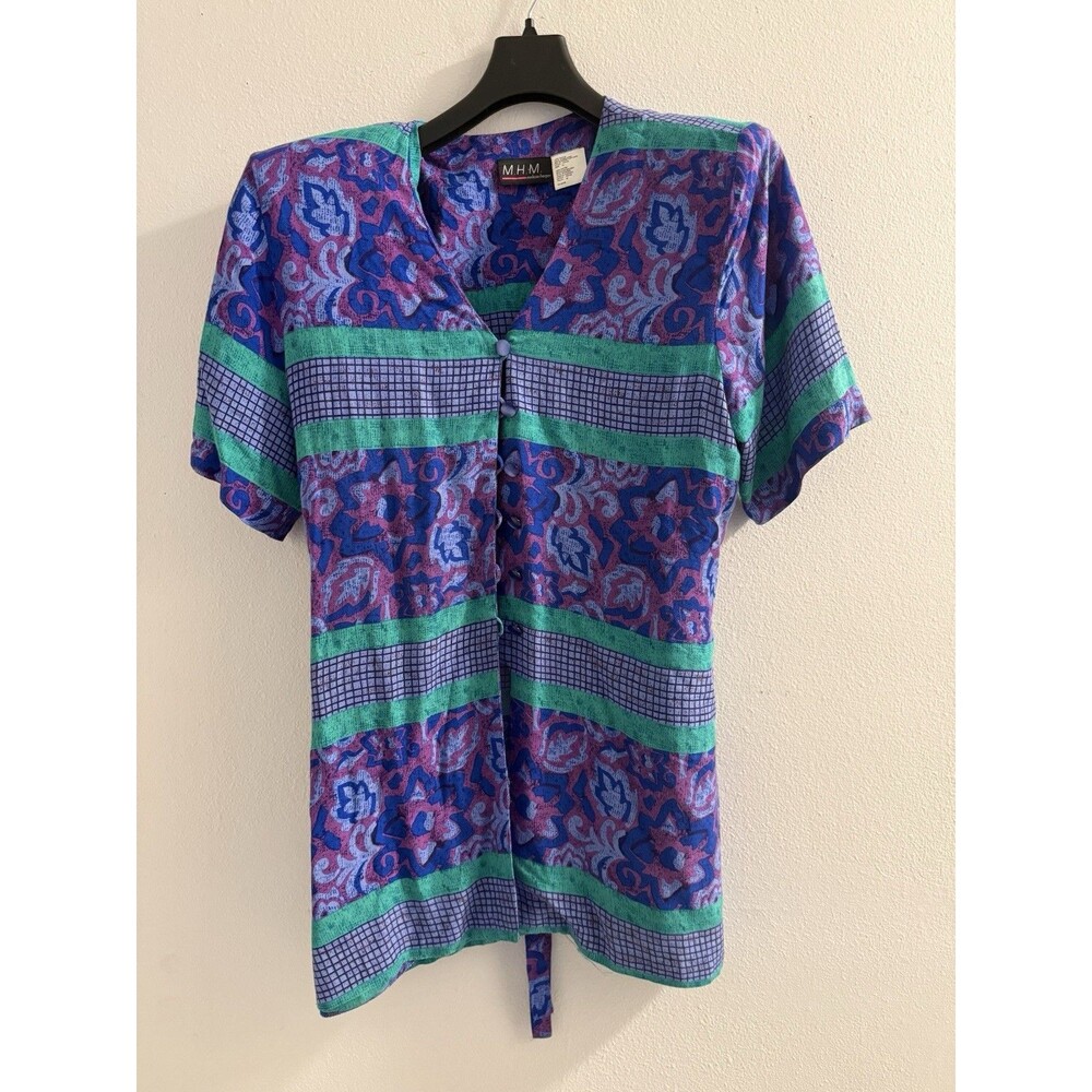 M.H.M Melisa Harper Printed Blouse Shirt Sz 12 . 100% Rayon